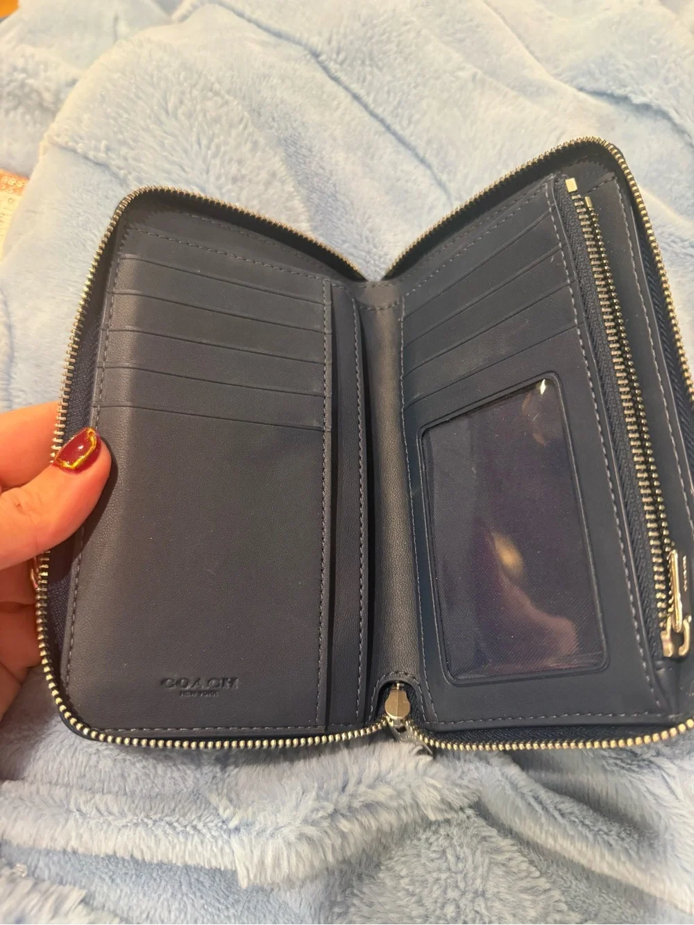 Coach Quilted Denim Clutch in Indigo with Silver Logo